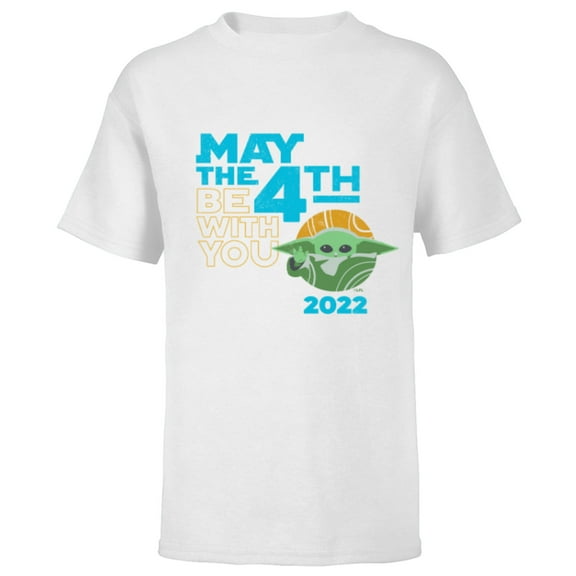 Star Wars The Mandalorian Grogu May the 4th Be With You 2022 - Short Sleeve T-Shirt for Kids - Customized-White