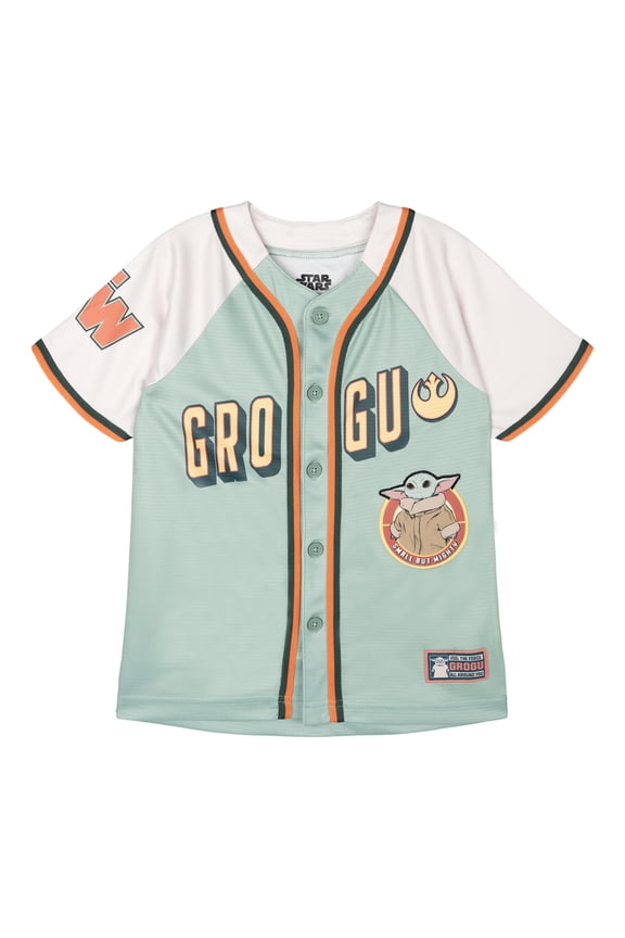 The Mandalorian Grogu Mesh Baseball Jersey Athletic V-neck Raglan Button Down Shirt Toddler to Big Kid