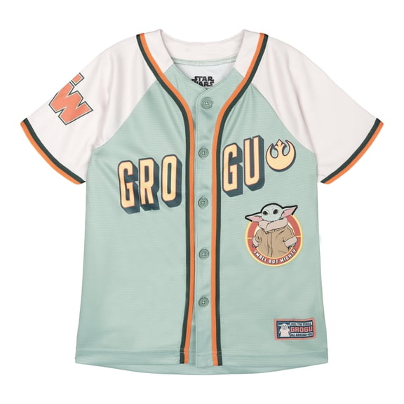 Star Wars The Mandalorian Grogu Mesh Baseball Jersey Athletic V-neck Raglan Button Down Shirt Toddler to Big Kid