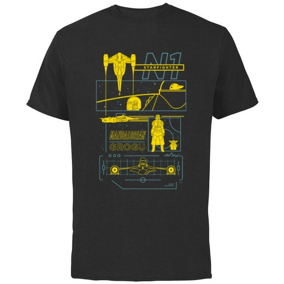 Star Wars The Mandalorian & Grogu N-1 Starfighter Schematic - Short Sleeve Cotton T-Shirt for Adults - Customized-Black