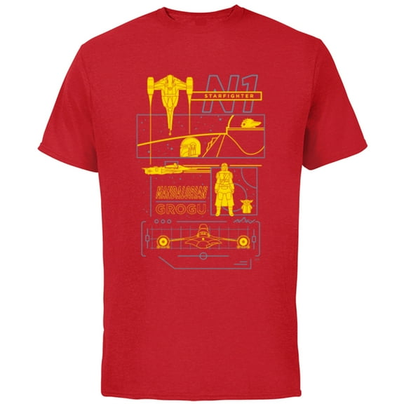Star Wars The Mandalorian & Grogu N-1 Starfighter Schematic - Short Sleeve Cotton T-Shirt for Adults - Customized-Red
