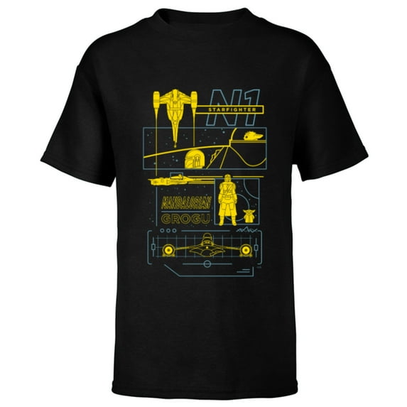 Star Wars The Mandalorian & Grogu N-1 Starfighter Schematic - Short Sleeve T-Shirt for Kids - Customized-Black
