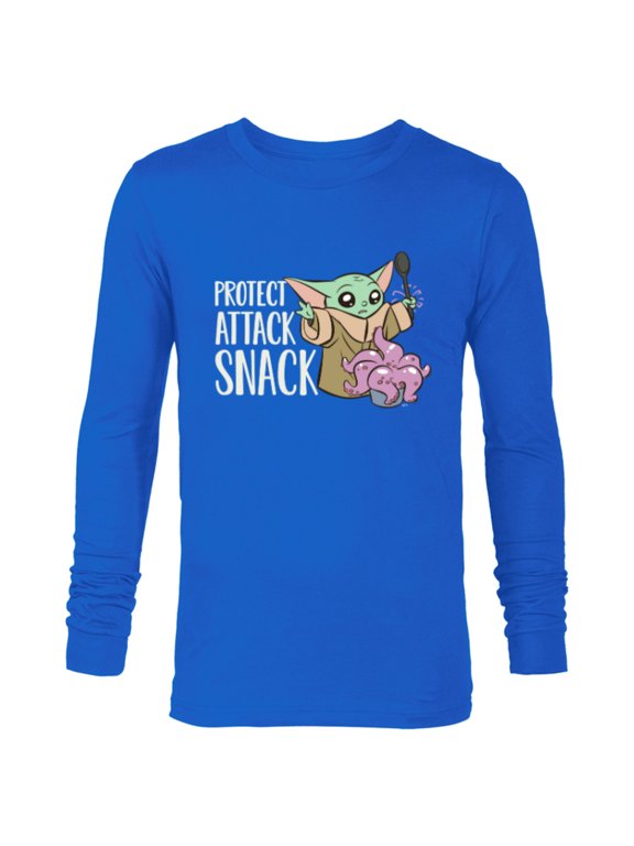 The Mandalorian Grogu Protect Attack Snack Chowder - Long Sleeve T-Shirt for Men - Customized-Navy