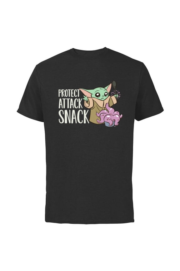The Mandalorian Grogu Protect Attack Snack Chowder - Short Sleeve Cotton T-Shirt for Adults - Customized-Black
