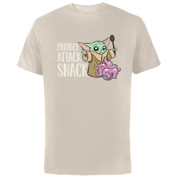 Star Wars The Mandalorian Grogu Protect Attack Snack Chowder - Short Sleeve Cotton T-Shirt for Adults - Customized-Natural