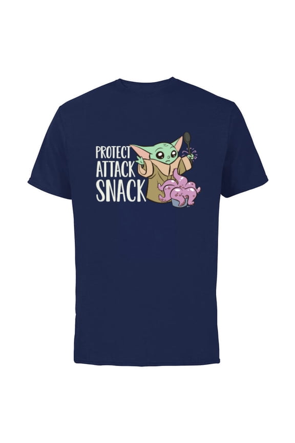 The Mandalorian Grogu Protect Attack Snack Chowder - Short Sleeve Cotton T-Shirt for Adults - Customized-Navy