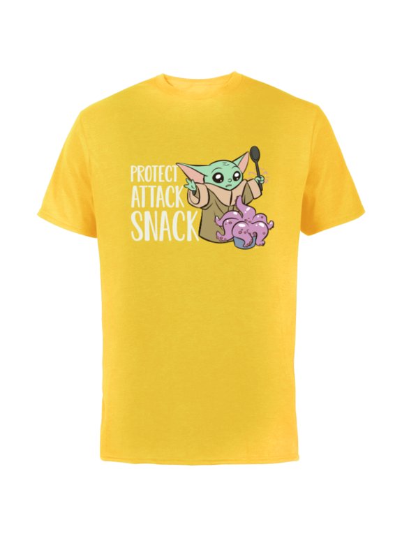 The Mandalorian Grogu Protect Attack Snack Chowder - Short Sleeve Cotton T-Shirt for Adults - Customized-Yellow