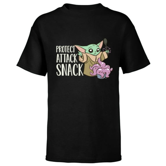 Star Wars The Mandalorian Grogu Protect Attack Snack Chowder - Short Sleeve T-Shirt for Kids - Customized-Black