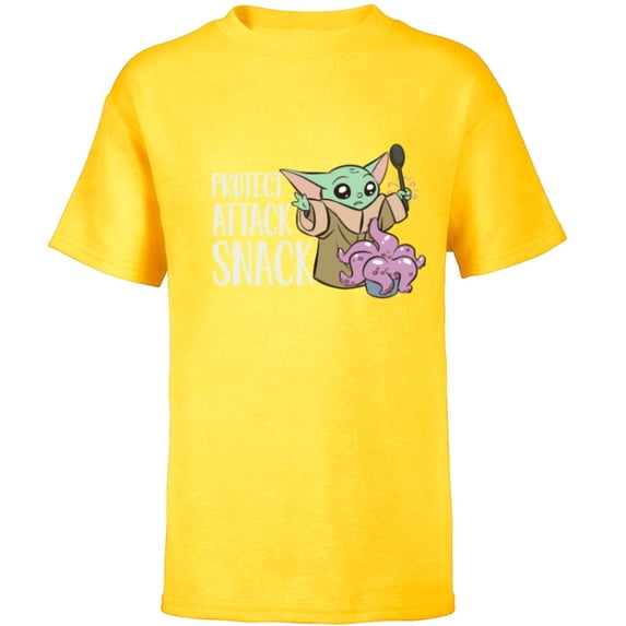 Star Wars The Mandalorian Grogu Protect Attack Snack Chowder - Short Sleeve T-Shirt for Kids - Customized-Yellow