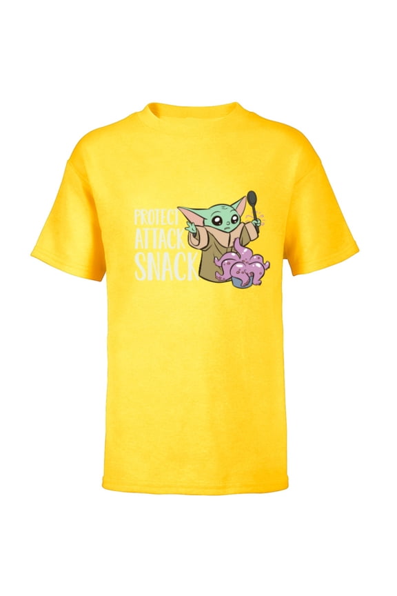 The Mandalorian Grogu Protect Attack Snack Chowder - Short Sleeve T-Shirt for Kids - Customized-Yellow