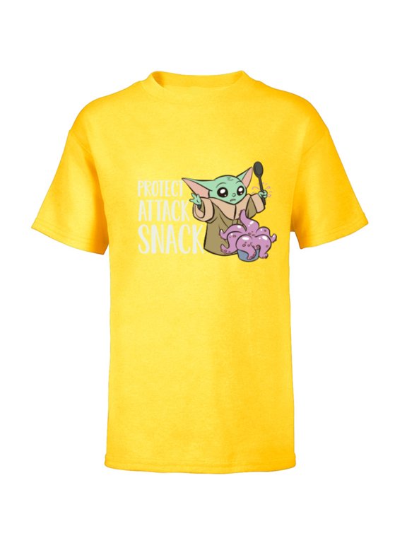 The Mandalorian Grogu Protect Attack Snack Chowder - Short Sleeve T-Shirt for Kids - Customized-Yellow