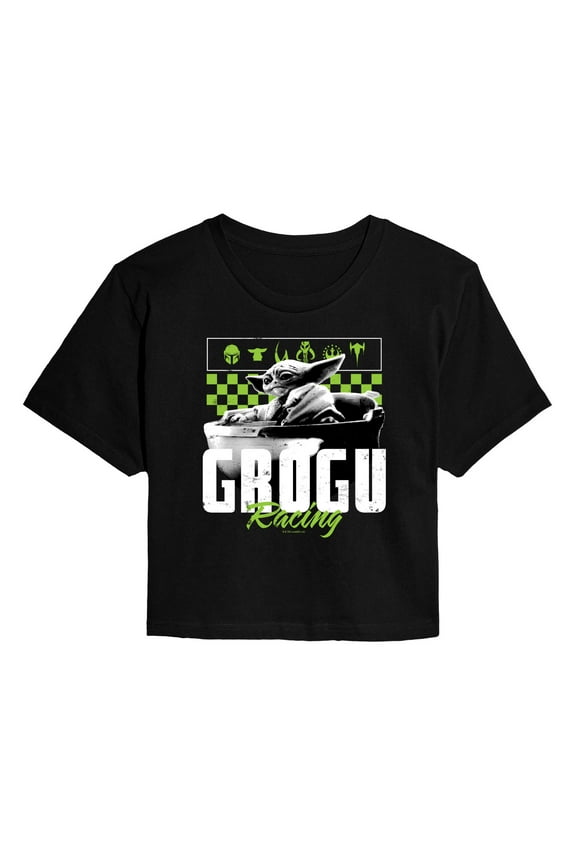 - The Mandalorian Grogu Racing Jersey  - Juniors Cropped Short Sleeve Graphic T-Shirt