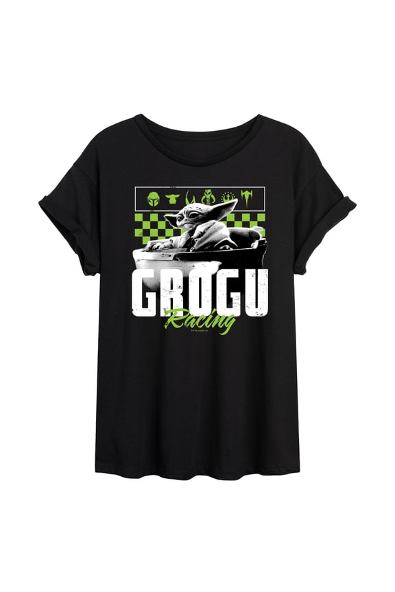 - The Mandalorian Grogu Racing Jersey  - Womens Oversized Graphic T-Shirt