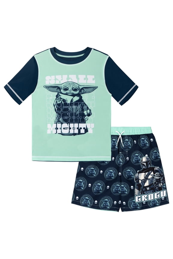 The Mandalorian Grogu Rash Guard and Swim Trunks UPF 50+ Outfit Set Little Kid to Big Kid