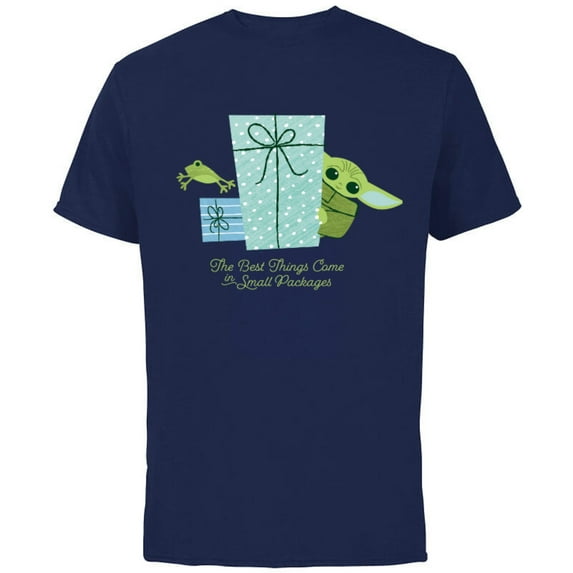 Star Wars The Mandalorian Grogu Small Packages Holiday Standard - Short Sleeve Cotton T-Shirt for Adults - Customized-Navy