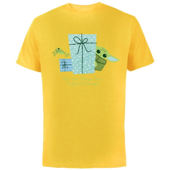 Star Wars The Mandalorian Grogu Small Packages Holiday Standard - Short Sleeve Cotton T-Shirt for Adults - Customized-Yellow