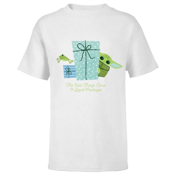 Star Wars The Mandalorian Grogu Small Packages Holiday Standard - Short Sleeve T-Shirt for Kids – Customized-White