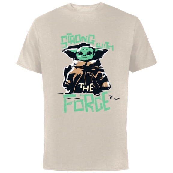 Star Wars The Mandalorian Grogu Strong with the Force - Short Sleeve Cotton T-Shirt for Adults - Customized-Natural