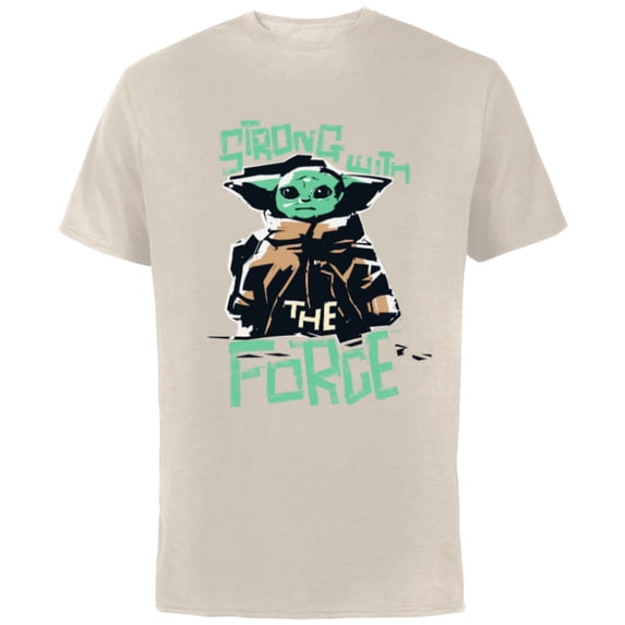 Star Wars The Mandalorian Grogu Strong with the Force - Short Sleeve Cotton T-Shirt for Adults - Customized-Natural