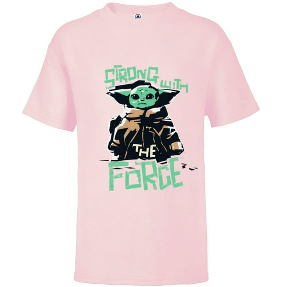 Star Wars The Mandalorian Grogu Strong with the Force - Short Sleeve T-Shirt for Kids - Customized-Soft Pink