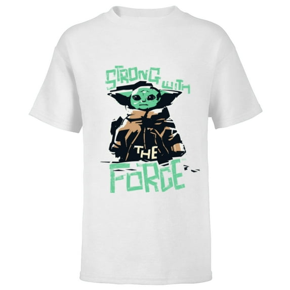 Star Wars The Mandalorian Grogu Strong with the Force - Short Sleeve T-Shirt for Kids - Customized-White