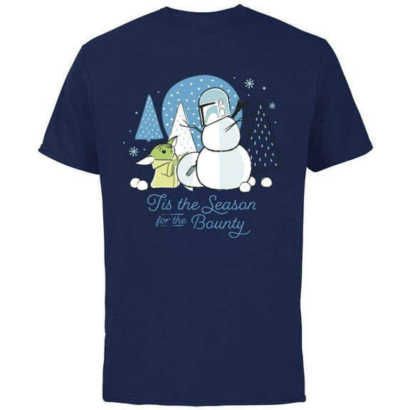 Star Wars The Mandalorian Grogu Tis the Season Holiday Standard - Short Sleeve Cotton T-Shirt for Adults - Customized-Navy