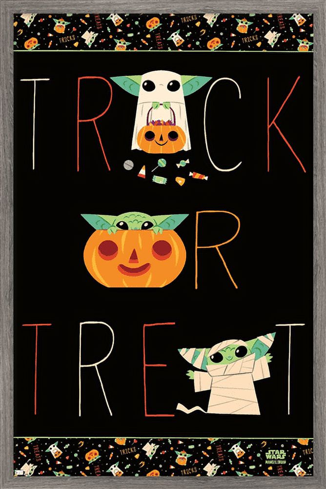Star Wars: The Mandalorian - Grogu Trick Or Treat Wall Poster, 14.725" x 22.375", Framed