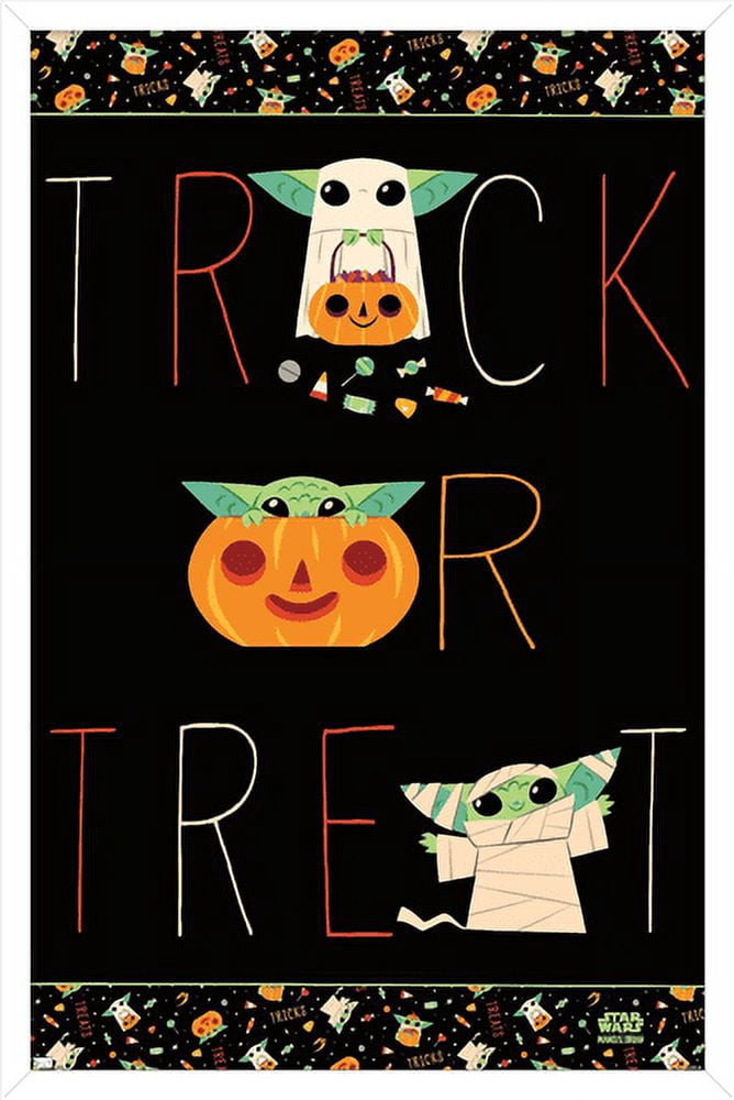 Star Wars: The Mandalorian - Grogu Trick Or Treat Wall Poster, 14.725" x 22.375", Framed