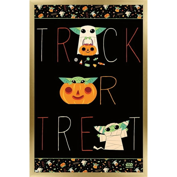 Star Wars: The Mandalorian - Grogu Trick Or Treat Wall Poster, 22.375" x 34", Framed