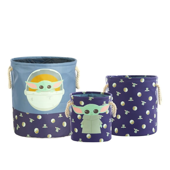 Star Wars The Mandalorian Grogu Yoda Kids Fabric Round Nestable Storage Bin Set, 3-Piece
