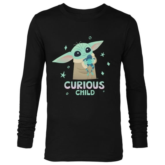 Star Wars The Mandalorian Grogu with Frog Curious Child - Long Sleeve T-Shirt for Men - Customized-Black