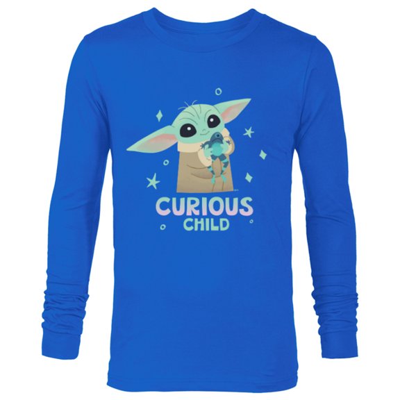 Star Wars The Mandalorian Grogu with Frog Curious Child - Long Sleeve T-Shirt for Men - Customized-Navy
