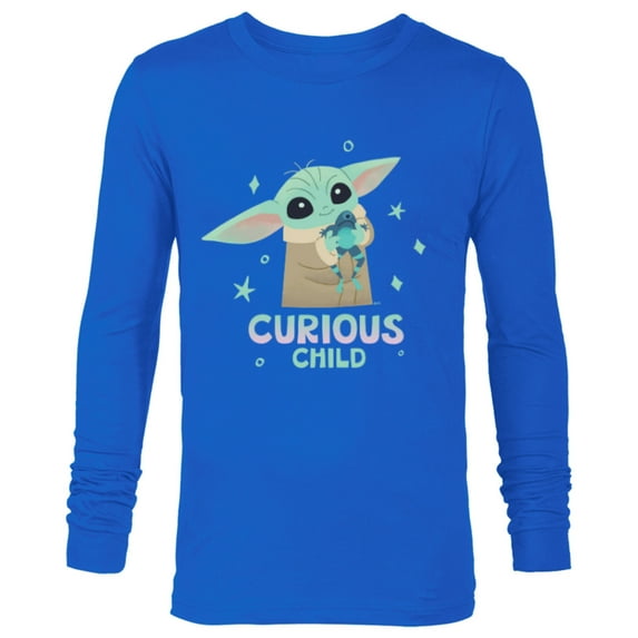 Star Wars The Mandalorian Grogu with Frog Curious Child - Long Sleeve T-Shirt for Men - Customized-Navy
