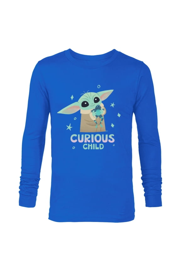The Mandalorian Grogu with Frog Curious Child - Long Sleeve T-Shirt for Men - Customized-Navy