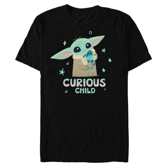 Star Wars The Mandalorian Grogu with Frog Curious Child - Short Sleeve Blended T-Shirt for Adults - Customized-Black