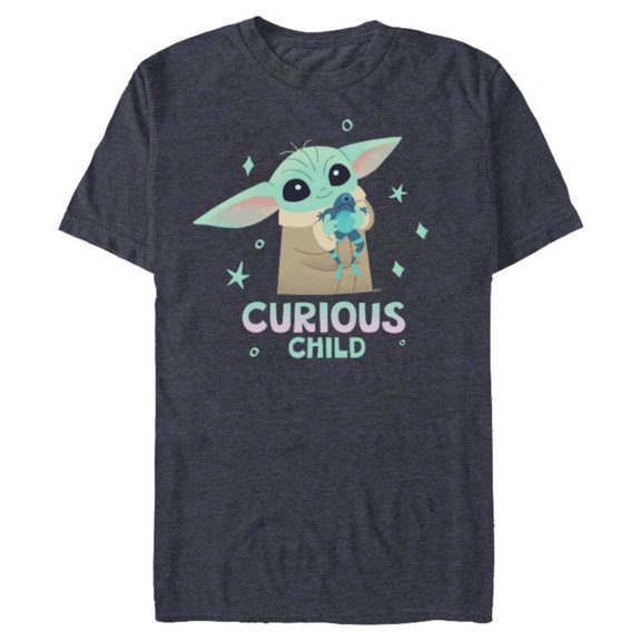 Star Wars The Mandalorian Grogu with Frog Curious Child - Short Sleeve Blended T-Shirt for Adults - Customized-Navy Heather