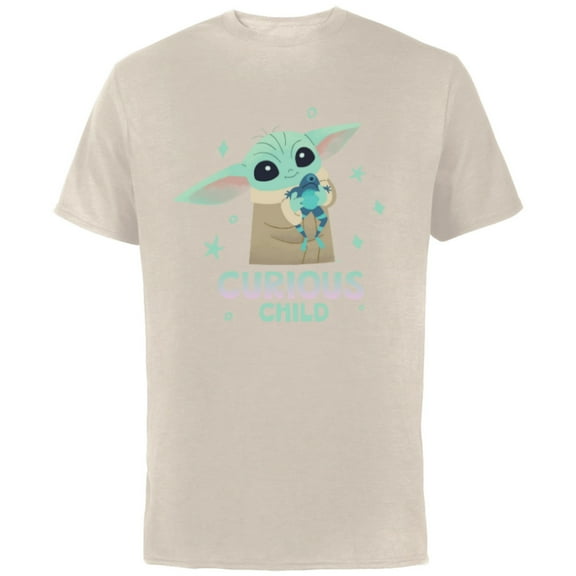Star Wars The Mandalorian Grogu with Frog Curious Child - Short Sleeve Cotton T-Shirt for Adults - Customized-Natural