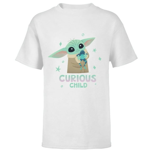 Star Wars The Mandalorian Grogu with Frog Curious Child - Short Sleeve T-Shirt for Kids - Customized-White