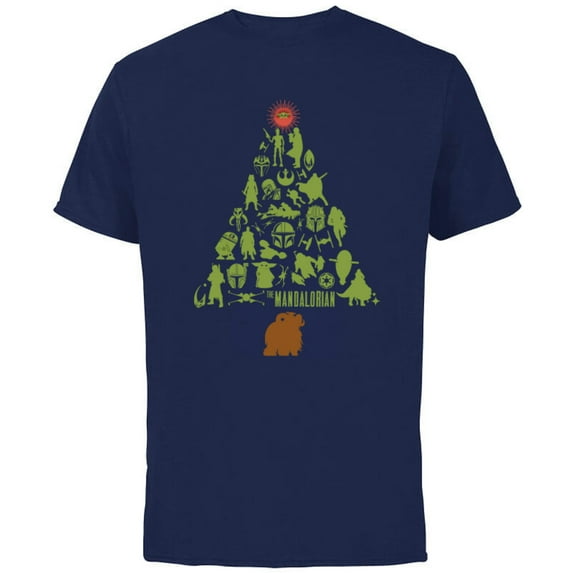 Star Wars The Mandalorian Holiday Christmas Tree Standard - Short Sleeve Cotton T-Shirt for Adults - Customized-Navy