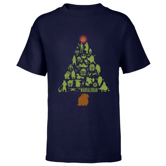 Star Wars The Mandalorian Holiday Christmas Tree Standard - Short Sleeve T-Shirt for Kids – Customized-Navy