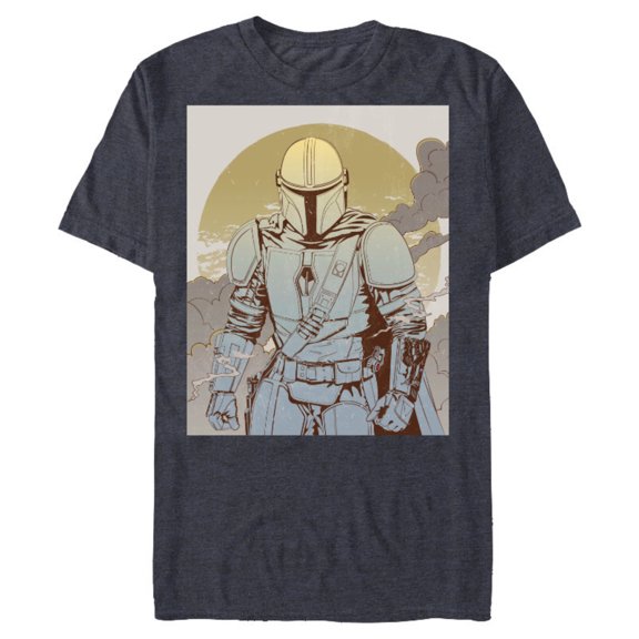Star Wars The Mandalorian Line Art Poster - Short Sleeve Blended T-Shirt for Adults - Customized-Navy Heather