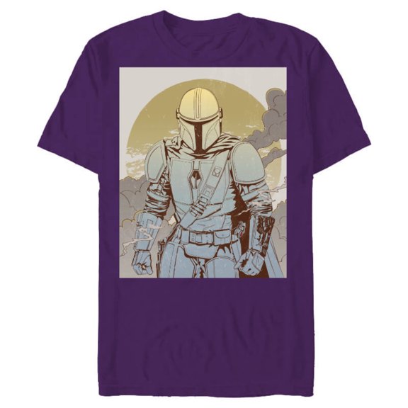 Star Wars The Mandalorian Line Art Poster - Short Sleeve Blended T-Shirt for Adults - Customized-Purple