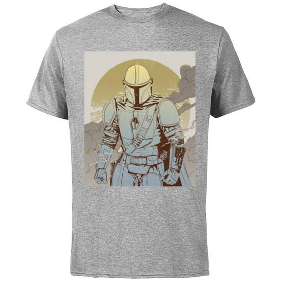 Star Wars The Mandalorian Line Art Poster - Short Sleeve Cotton T-Shirt for Adults - Customized-Athletic Heather