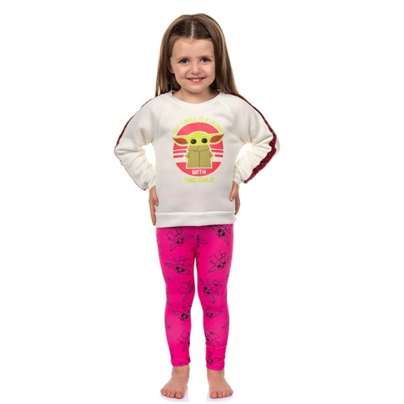 Star Wars The Mandalorian Little Girls The Force Is Strong With This Child Pullover and Leggings 2 Piece Outfit Set