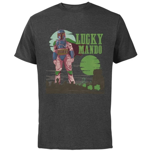 Star Wars The Mandalorian Lucky Mando St. Patrick’s Day - Short Sleeve Cotton T-Shirt for Adults - Customized-Charcoal