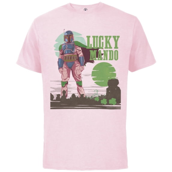 Star Wars The Mandalorian Lucky Mando St. Patrick’s Day - Short Sleeve Cotton T-Shirt for Adults - Customized-Soft Pink