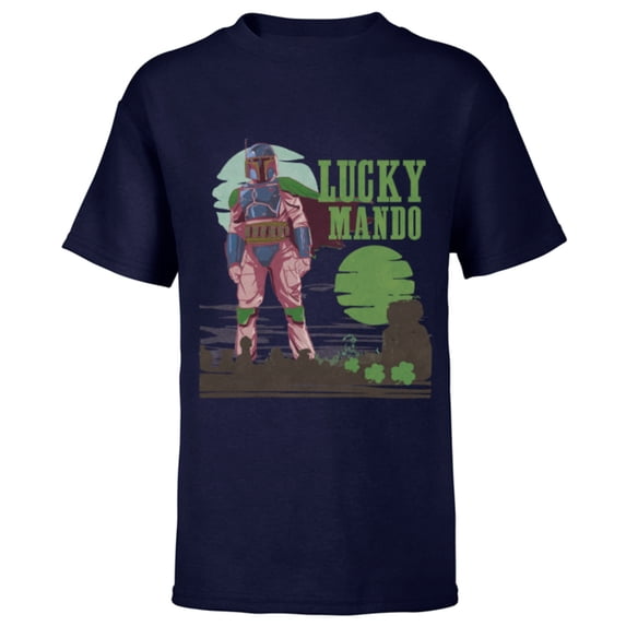 Star Wars The Mandalorian Lucky Mando St. Patrick’s Day - Short Sleeve T-Shirt for Kids - Customized-Navy