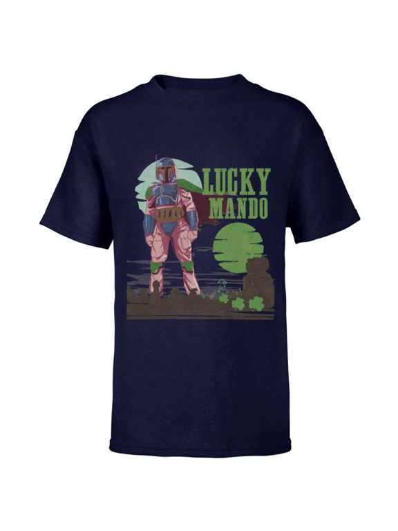 The Mandalorian Lucky Mando St. Patrick’s Day - Short Sleeve T-Shirt for Kids - Customized-Navy