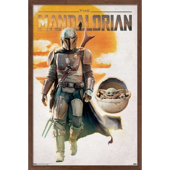 Star Wars: The Mandalorian - Mando And The Child Walking Wall Poster, 22.375" x 34", Framed