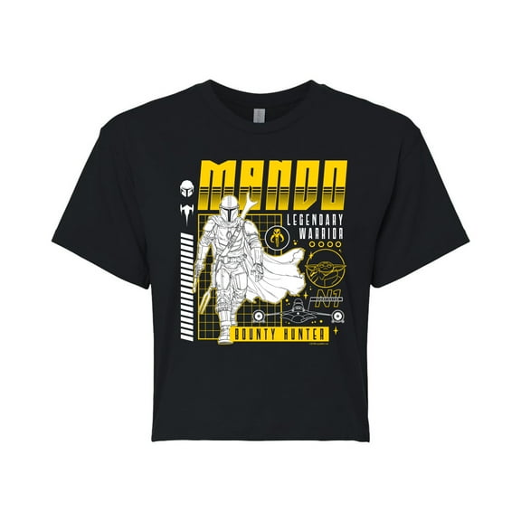 Star Wars - The Mandalorian Mando Dark Digital  - Juniors Cropped Short Sleeve Graphic T-Shirt